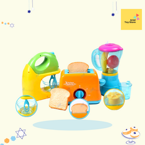 【Ready stock】Plastic Real Function Kitchen Playset Toaster Mixer Toy