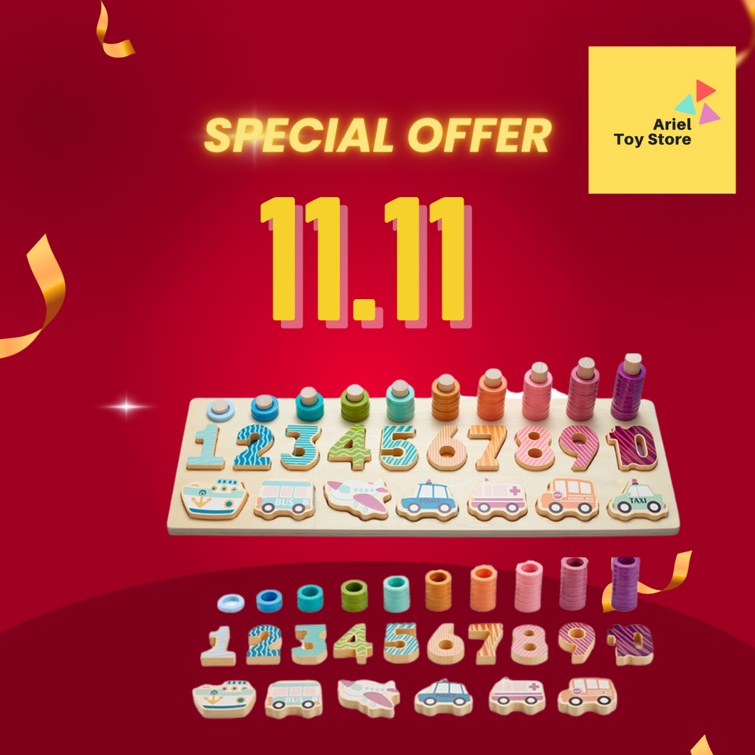 [11days Promotion] 3 in 1 Number Shape Matching Wooden Logarithmic Board