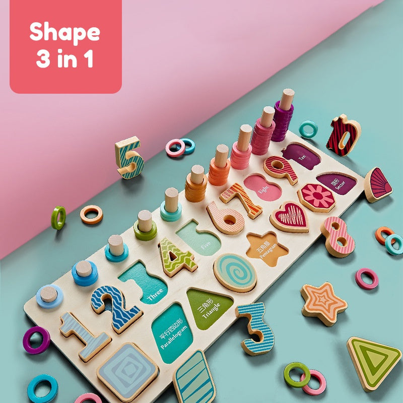 [11days Promotion] 3 in 1 Number Shape Matching Wooden Logarithmic Board