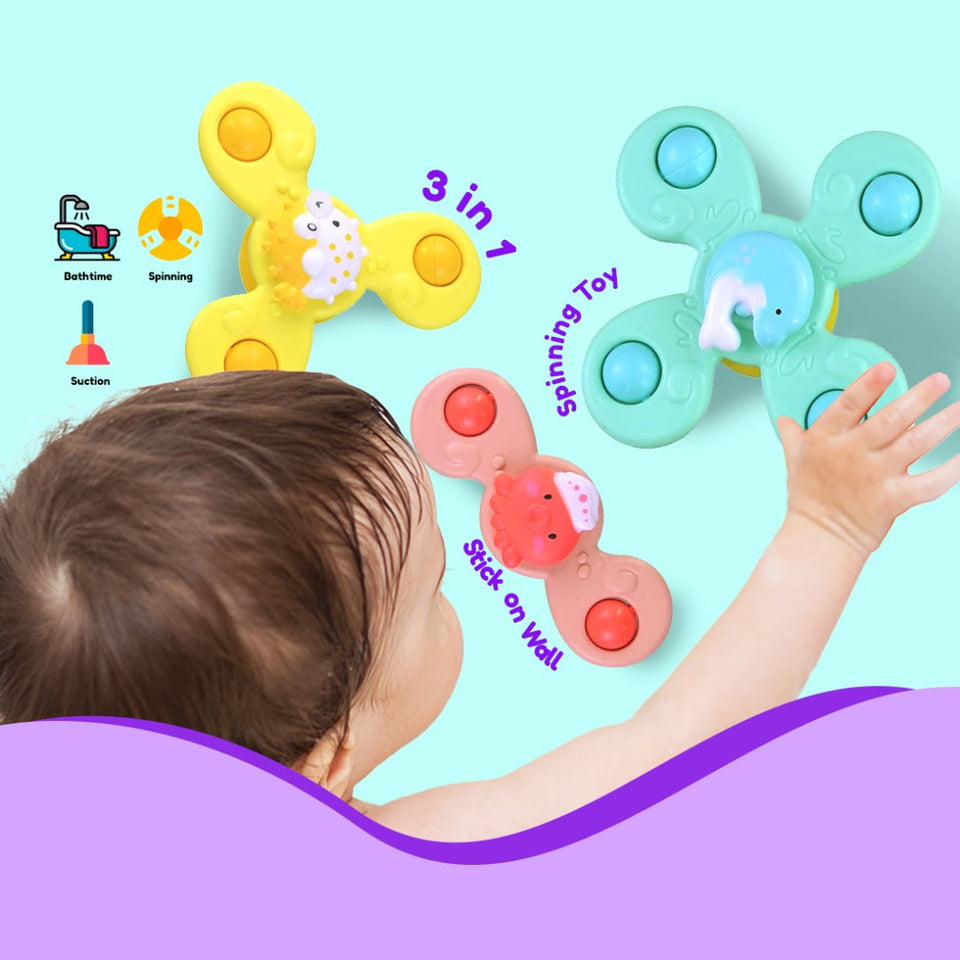 [11days Promotion] 3 in 1 Baby Kids Spinner Toy Cartoon Bath Toys