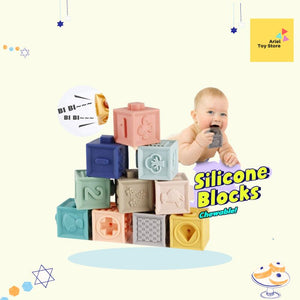 [11days Promotion] Chewable Baby Squeeze Soft Silicone Building Blocks
