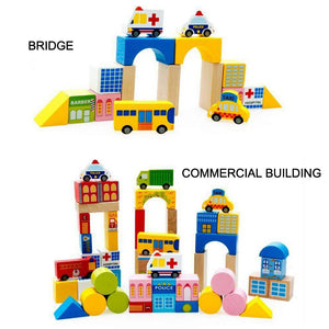 [Ready Stock]62Pcs Wooden Building Blocks Kids Toy