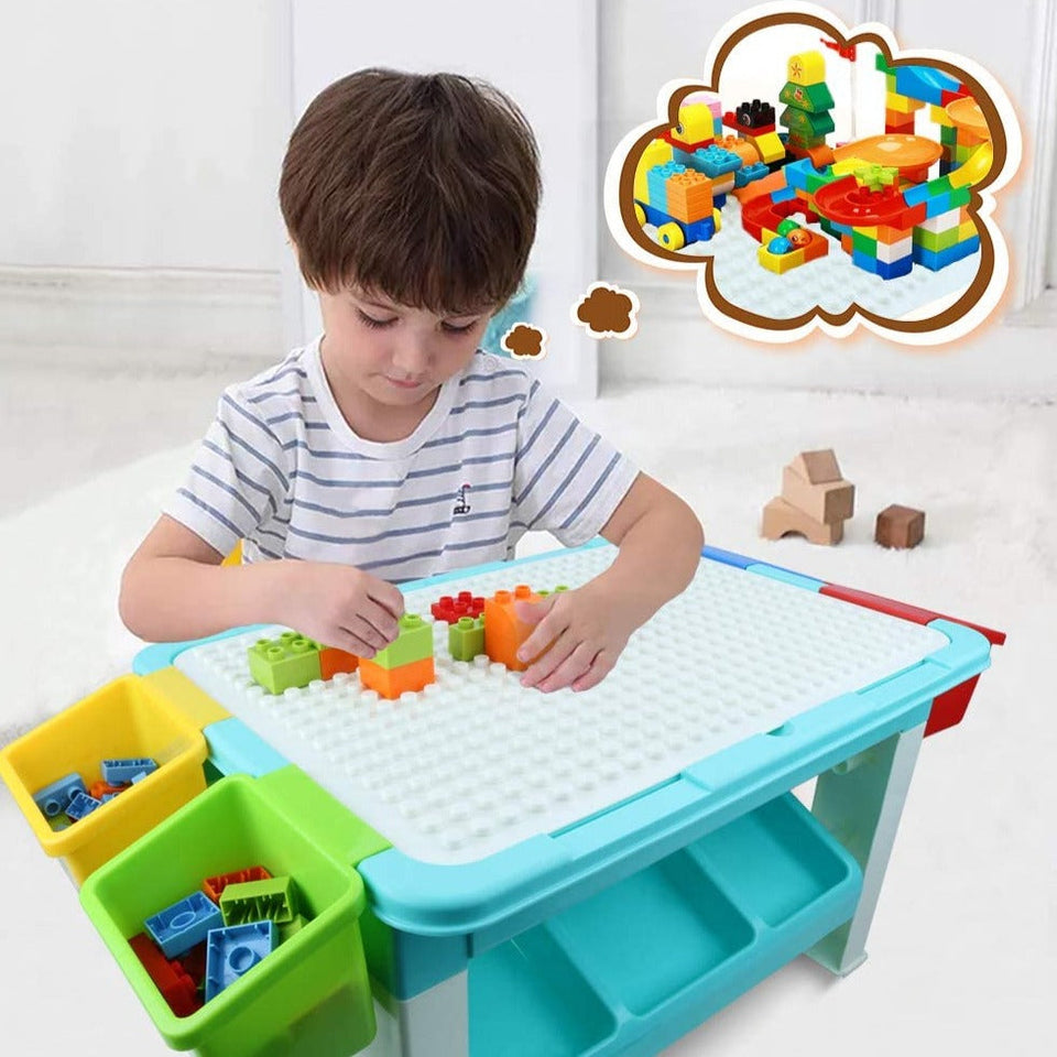 【Online Exclusive Sales】3 in 1 Multi Function Bricks Building Blocks Study Learning Drawing Table Set