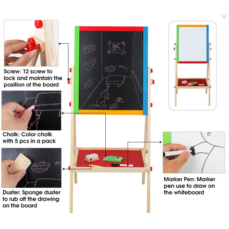 [Ready Stock]2 in 1 Writing Drawing Magnetic Adjustable White Black Board (90cm)