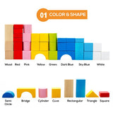 【Online Exclusive Sales】62Pcs Wood Building Learning Educational Wooden Blocks Kids Toy
