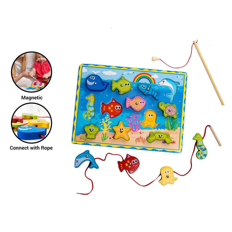 11.11 12 Pcs Wooden Magnetic Fishing Game - Arieltoystore