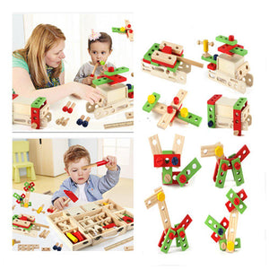 【Online Exclusive Sales】43Pcs Wooden Tool Toolbox Construction Building DIY Kids Toy