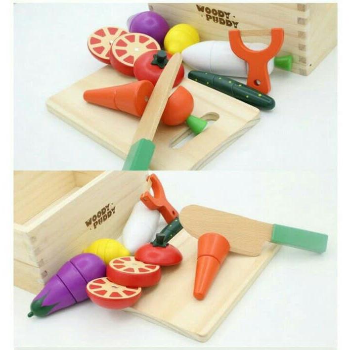[Ready Stock] Kitchen Wooden Food Cutting Fruit Vegetable Kids Toy (9pcs)