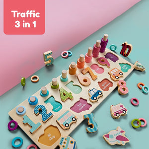 [Ready Stock] 3 in 1 Number Shape Matching Wooden Logarithmic Board