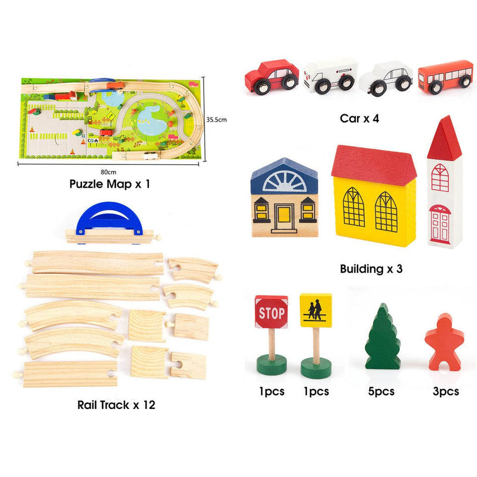 【Online Exclusive Sales】40pcs Educational Puzzle Wooden Railway Car Train Track Kids Toy